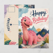 Reuzen Roze Dinosaur Verjaardag Briefkaart (Voorkant / Achterkant)
