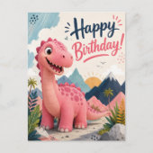 Reuzen Roze Dinosaur Verjaardag Briefkaart (Voorkant)