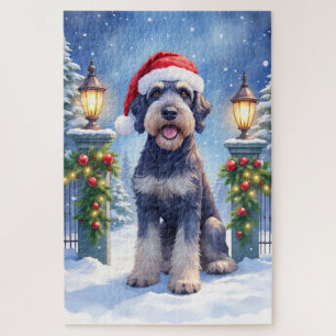 Reuzen Schnauzer Besneeuwd IJzeren Hek Kerstman Ke Legpuzzel