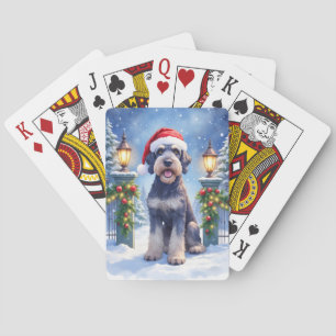 Reuzen Schnauzer Besneeuwd IJzeren Hek Kerstman Ke Pokerkaarten