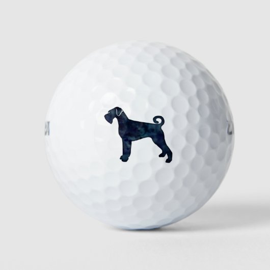 Reuzen Schnauzer Hond Zwart Waterverf Silhouet Golfballen (Voorkant)