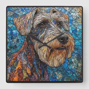 Reuzen-Schnauzer Kleurrijk Mozaïek Kunstwerk Vierkante Klok