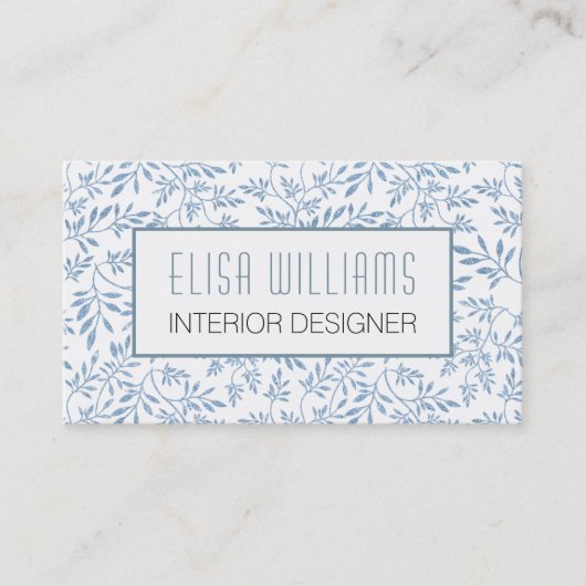 Reuzenblauw glitterblad bloempatroon visitekaartje (Voorkant)