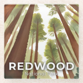 Reuzenbomen | Nationaal Park Aquarel Reis Glazen Onderzetter