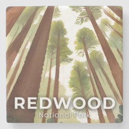 Reuzenbomen | Nationaal Park Aquarel Reis Stenen Onderzetter