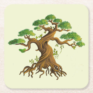 Reuzenbonsai in kleurige tekening kartonnen onderzetters