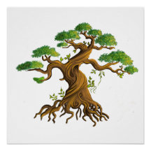 Reuzenbonsai in kleurige tekening