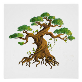 Reuzenbonsai in kleurige tekening perfect poster