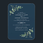 Reuzenbruin Eucalyptus botanische marineblauw Magneet<br><div class="desc">Eucalyptus Greenery blaft moderne,  elegante hedendaagse tuinpartij Wedding magnet uit. Eenvoudig modern botanisch ontwerp. Saaggroene,  marineblauw,  zwarte en witte,  elegante moderne colorwegpakken lente,  zomerse herfst,  herfst en wittertrouwceremonies.</div>