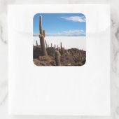 Reuzencactus bij de foto-sticker Salar de Uyuni Vierkante Sticker (Tas)