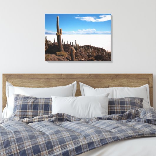 Reuzencactus op het doek Salar de Uyuni Canvas Afdruk (Insitu (Slaapkamer))