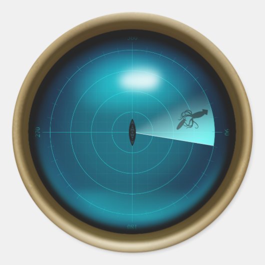 Reuzeninktvis gezien op schip Sonar Steampunk Naut Ronde Sticker (Voorkant)