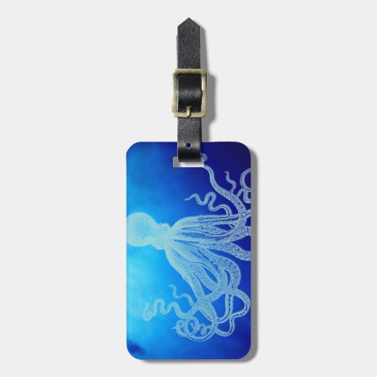  reuzeninktvis in de diepblauwe oceaan bagagelabel (Voorkant verticaal)