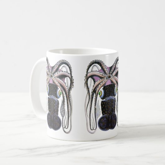 reuzeninktvis of octopus, zeedier koffiemok (Voorkant links)