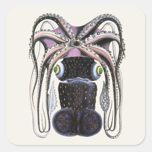  reuzeninktvis of octopus, zeedier vierkante sticker (Voorkant)