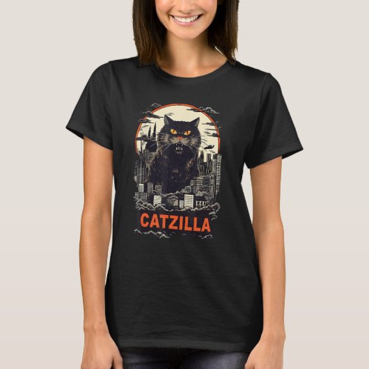 Reuzenkat in de stad Catzilla T-shirt (Voorkant)