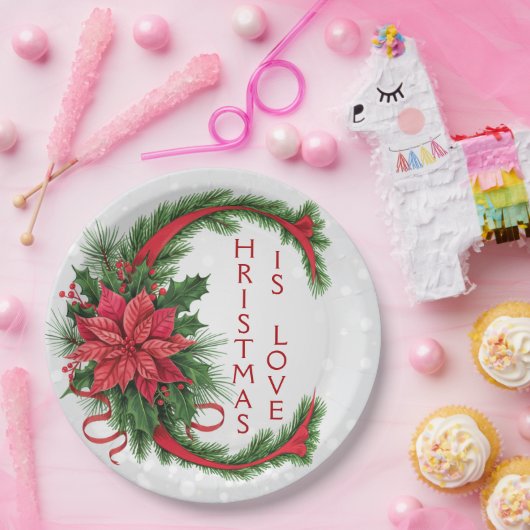 Reuzenkerstbrief C sprankelend wit rood groen Papieren Bordje (Feest)