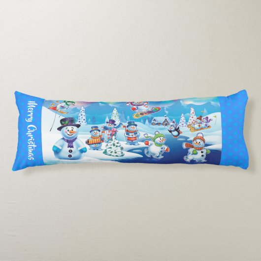 Reuzenkerstkussen winter wonderland sneeuwpoppen lichaamskussen (Voorkant)
