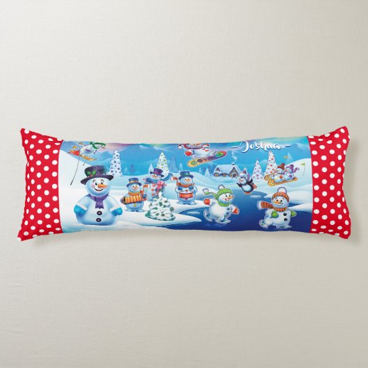 Reuzenkerstkussen winter wonderland sneeuwpoppen lichaamskussen (Voorkant)