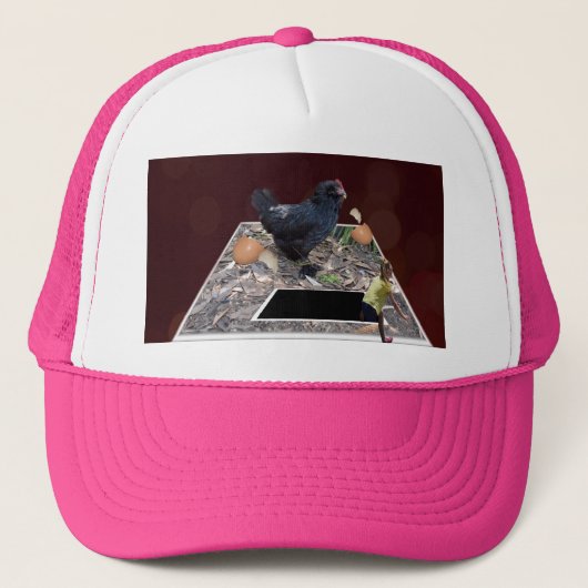 Reuzenkip eet eieren, trucker pet (Voorkant)