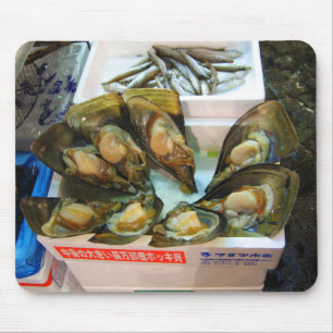Reuzenmosselen Tsukiji vismarkt, Tokio, Japan Muismat