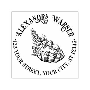 Reuzenmosselschelp en koraal naam retouradres  zelfinktende stempel