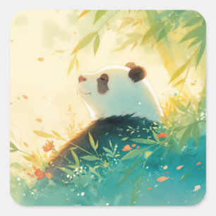 Reuzenpanda die staart naar een door de zon besche vierkante sticker