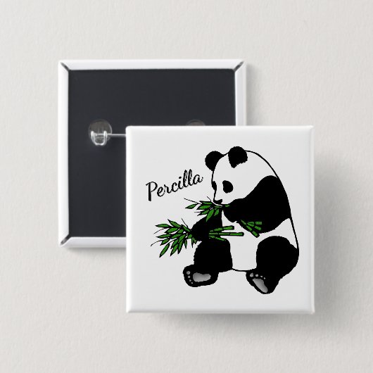 Reuzenpanda Eet Bamboe Naam Vierkante Button 5,1 Cm (Voorkant /achterkant)