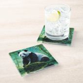 Reuzenpanda in Bamboebos Glazen Onderzetter (Schuin)