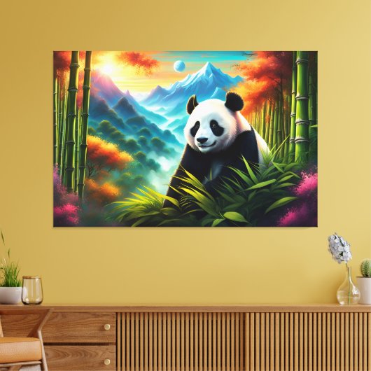 Reuzenpanda in Bamboebos op Berg Canvas Afdruk (Insitu (Woonkamer))