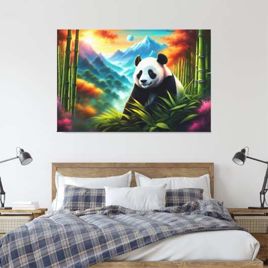 Reuzenpanda in Bamboebos op Berg Canvas Afdruk (Insitu (Slaapkamer))