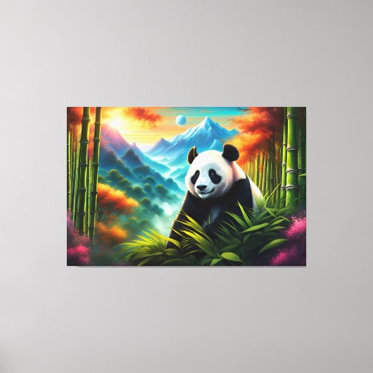 Reuzenpanda in Bamboebos op Berg Canvas Afdruk (Voorkant)