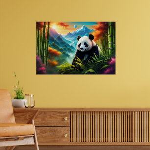 Reuzenpanda in Bamboebos op Berg Poster