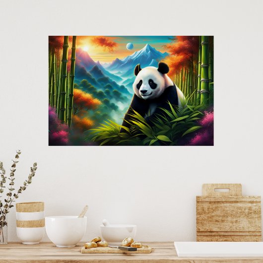 Reuzenpanda in Bamboebos op Berg Poster (Keuken)