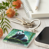 Reuzenpanda in Bamboebos Sleutelhanger (Voorkant Rechts)