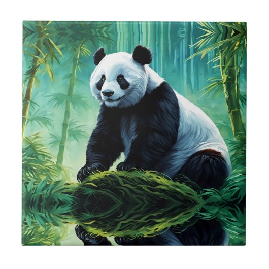 Reuzenpanda in Bamboebos Tegeltje (Voorkant)