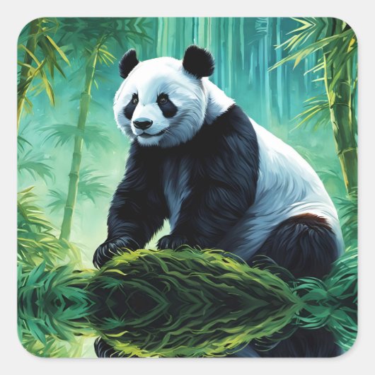 Reuzenpanda in Bamboebos Vierkante Sticker (Voorkant)