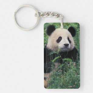 Reuzenpanda in het gras, Wolong-vallei, Sichuan Sleutelhanger