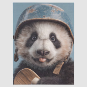 Reuzenpanda-portret met vintage blauwe helm tissuepapier