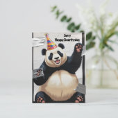 Reuzenpanda zittend in het pet van zijn verjaardag briefkaart (Staand voorkant)