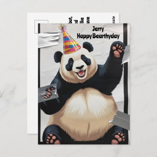 Reuzenpanda zittend in het pet van zijn verjaardag briefkaart (Voorkant / Achterkant)