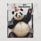 Reuzenpanda zittend in het pet van zijn verjaardag briefkaart (Voorkant)