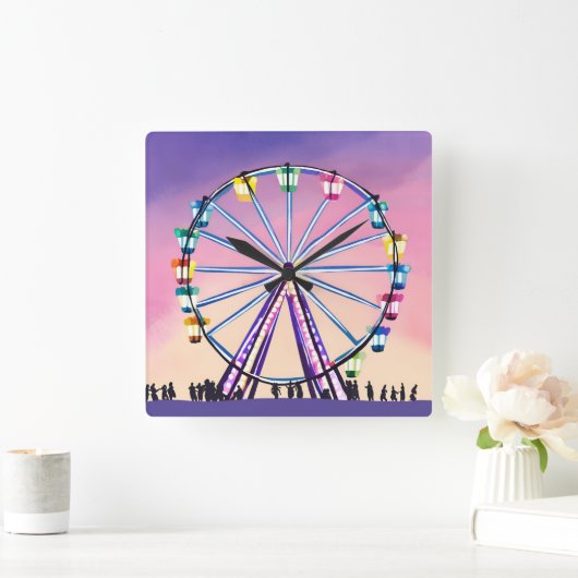 reuzenrad zonsondergang | Mooie Waterverf Vierkante Klok (Huis)