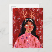 Reuzenrendier met kerstfeestjes feestdagenkaart (Voorkant / Achterkant)