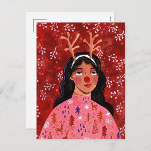 Reuzenrendier met kerstfeestjes feestdagenkaart (Voorkant / Achterkant)