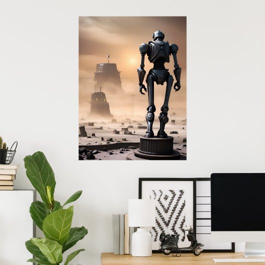 Reuzenrobotbeeld in Isolated Wasteland AI Poster (Thuiskantoor)