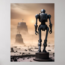 Reuzenrobotstandbeeld in geïsoleerde woestenij AI