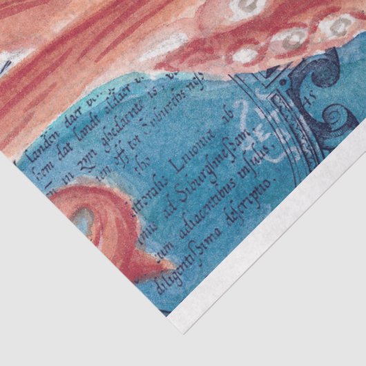 Reuzenrode Stille Oceaan Octopus  Kaart Kunst Tissuepapier (Detail)