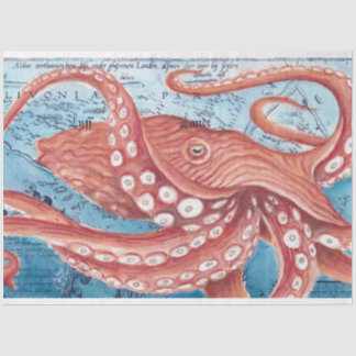 Reuzenrode Stille Oceaan Octopus Kaart Kunst Tissuepapier