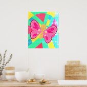Reuzenroze, blauwe en oranje abstracte vlinder poster (Keuken)